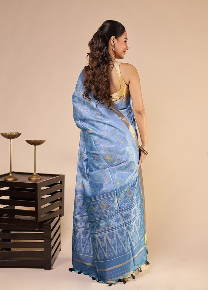 Blue Tussar Silk Saree With Blouse Piece