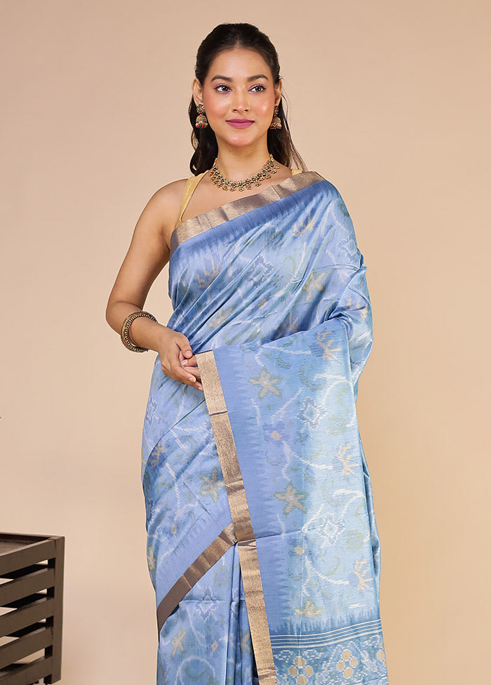 Blue Tussar Silk Saree With Blouse Piece
