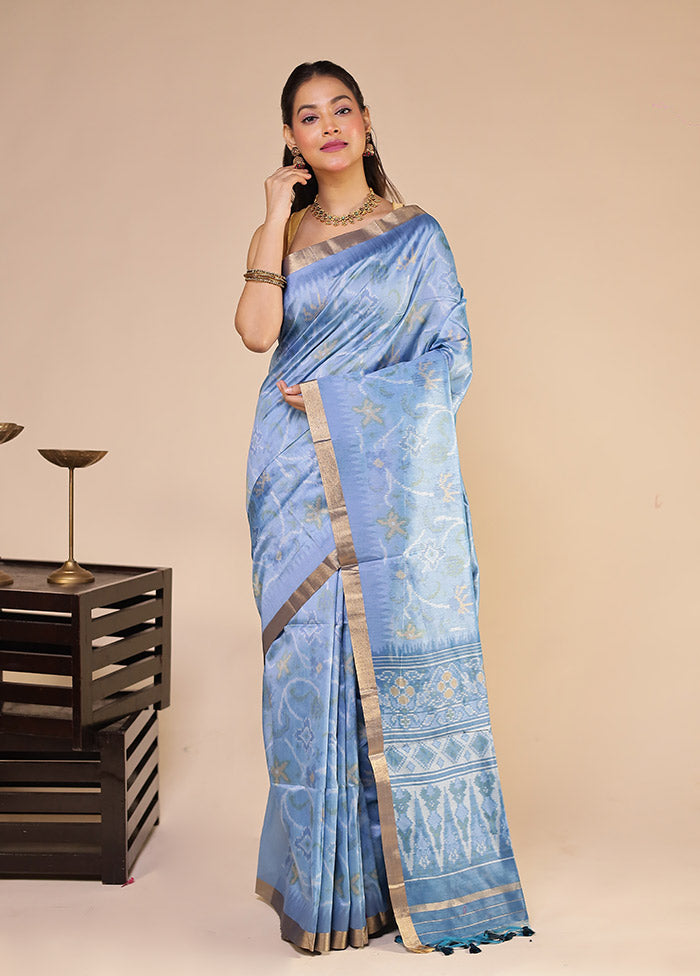 Blue Tussar Silk Saree With Blouse Piece