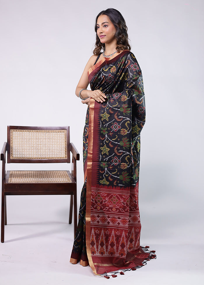 Black Tussar Silk Saree With Blouse Piece