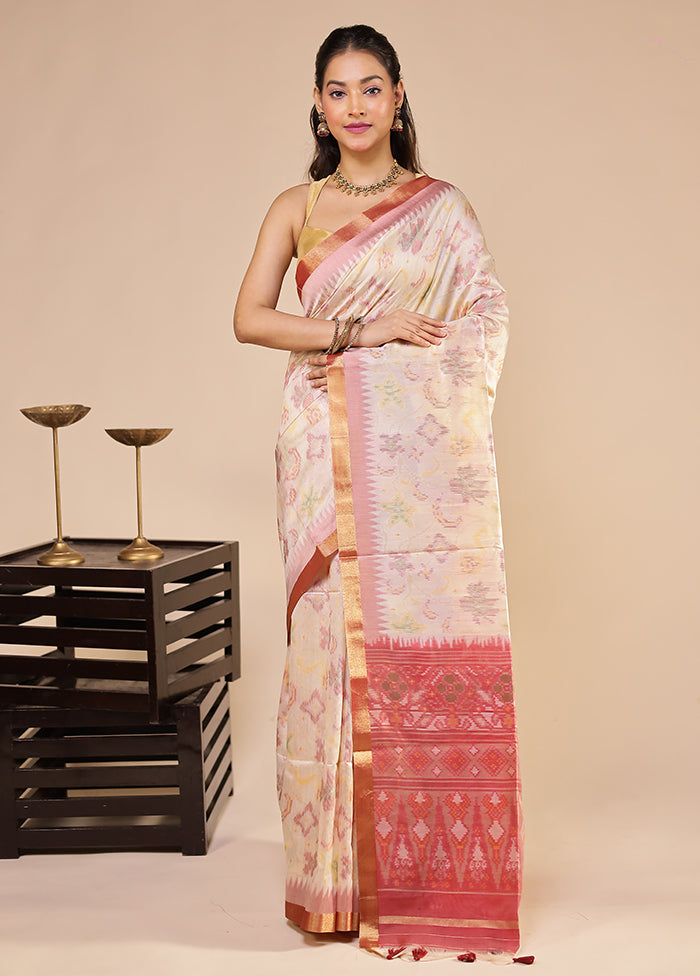 Cream Tussar Silk Saree With Blouse Piece