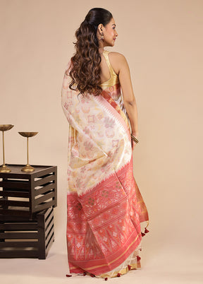 Cream Tussar Silk Saree With Blouse Piece