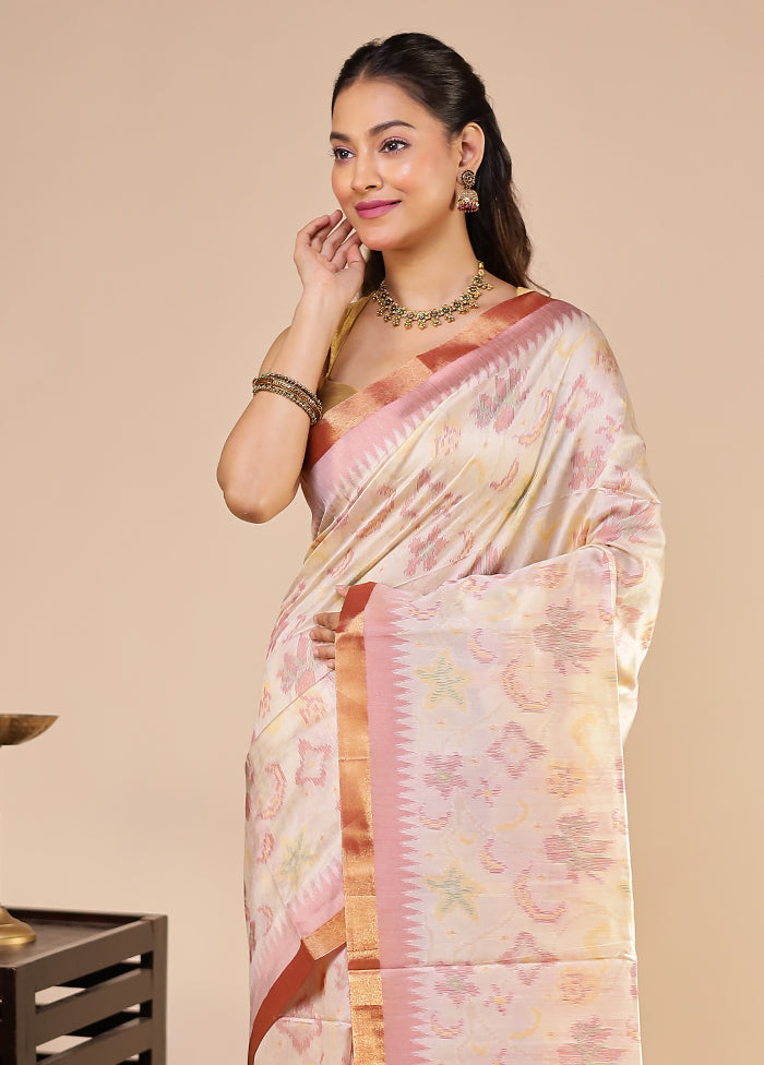 Cream Tussar Silk Saree With Blouse Piece
