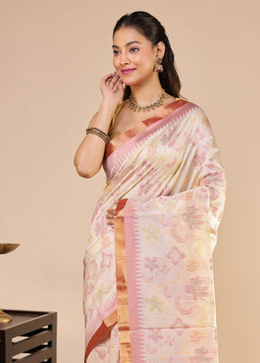 Cream Tussar Silk Saree With Blouse Piece