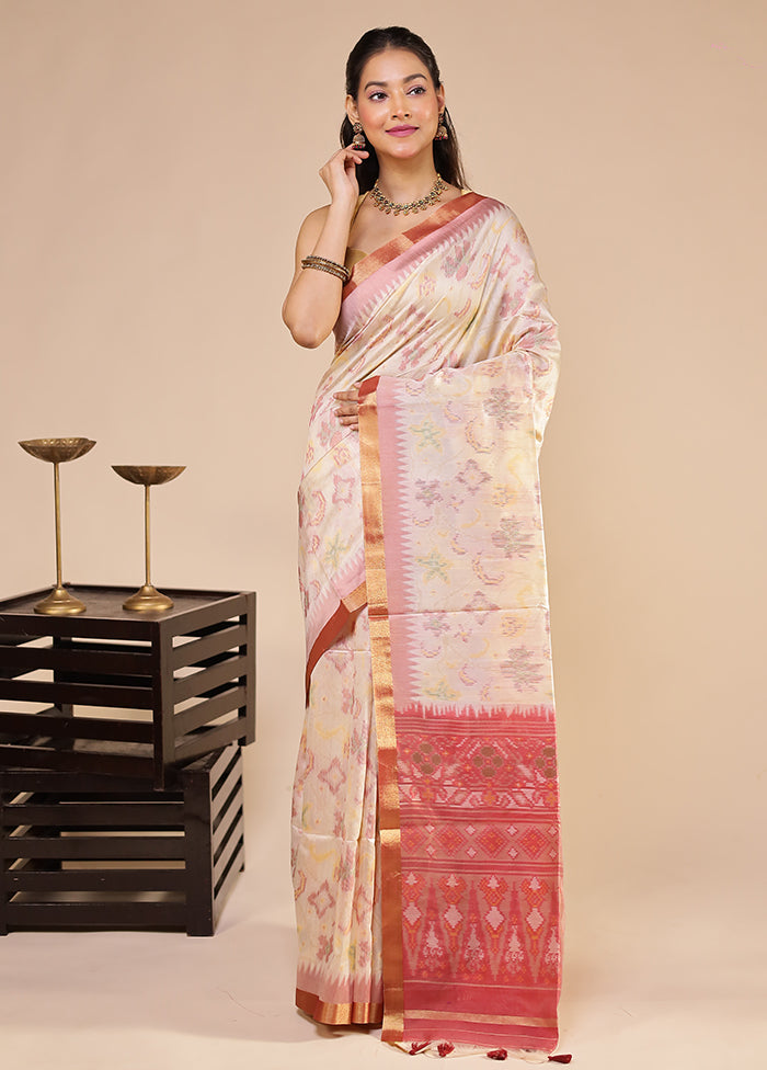 Cream Tussar Silk Saree With Blouse Piece