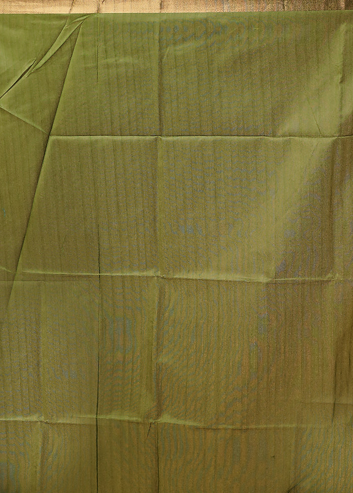 Green Tussar Silk Saree With Blouse Piece