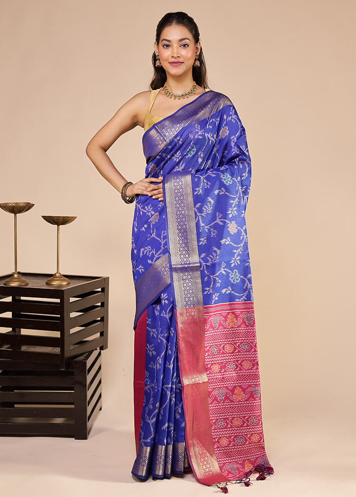 Blue Tussar Silk Saree With Blouse Piece