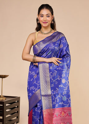 Blue Tussar Silk Saree With Blouse Piece