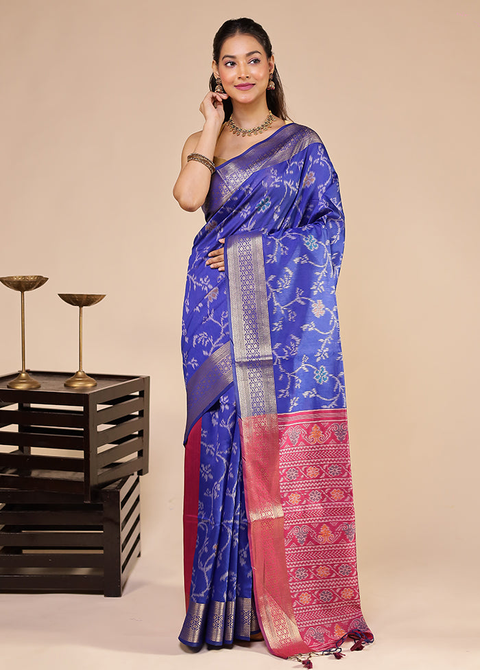 Blue Tussar Silk Saree With Blouse Piece