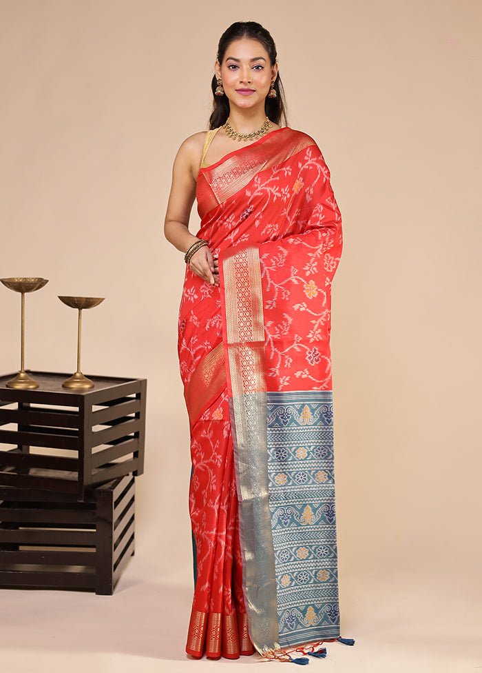 Orange Tussar Silk Saree With Blouse Piece