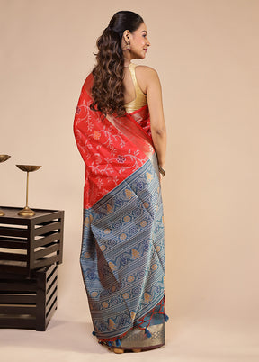 Orange Tussar Silk Saree With Blouse Piece