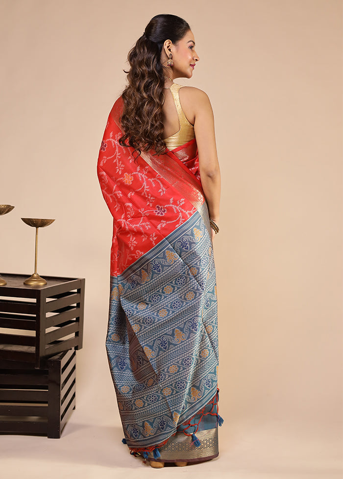 Orange Tussar Silk Saree With Blouse Piece