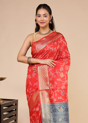 Orange Tussar Silk Saree With Blouse Piece