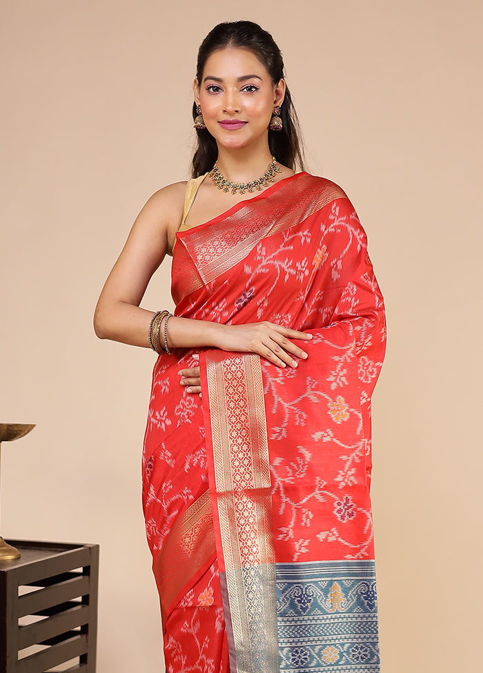 Orange Tussar Silk Saree With Blouse Piece