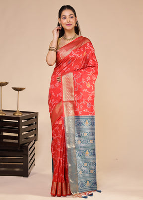 Orange Tussar Silk Saree With Blouse Piece