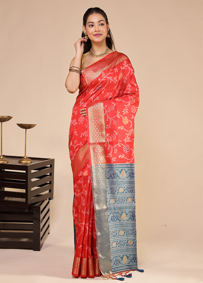 Orange Tussar Silk Saree With Blouse Piece
