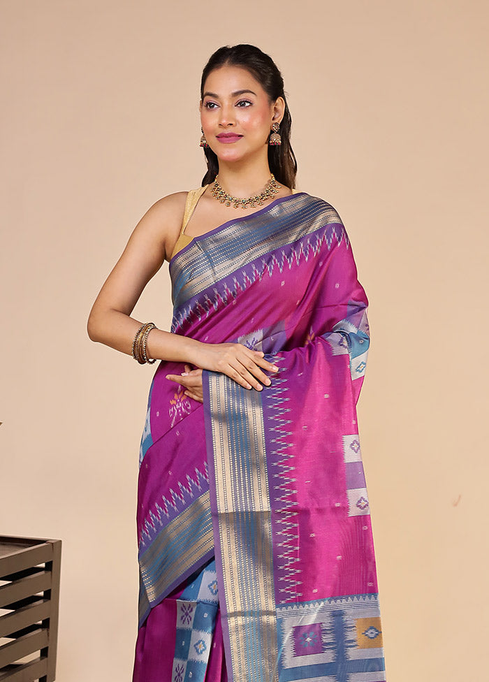 Purple Tussar Silk Saree With Blouse Piece