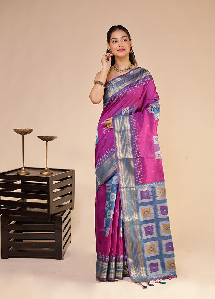Purple Tussar Silk Saree With Blouse Piece