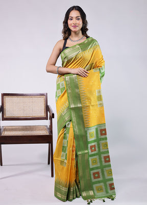Green Tussar Silk Saree With Blouse Piece