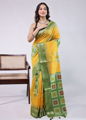 Green Tussar Silk Saree With Blouse Piece
