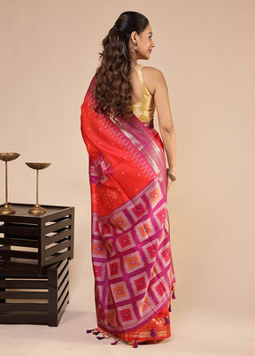 Pink Tussar Silk Saree With Blouse Piece