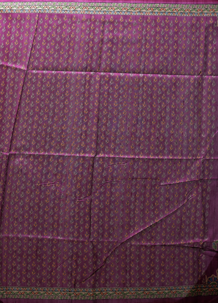 Purple Tussar Silk Saree With Blouse Piece