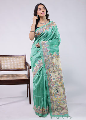 Green Tussar Silk Saree With Blouse Piece