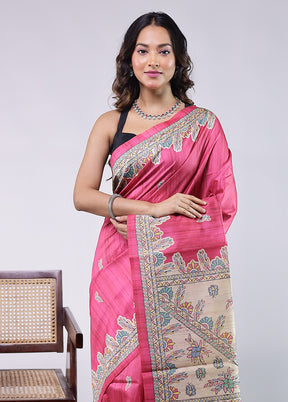 Pink Tussar Silk Saree With Blouse Piece
