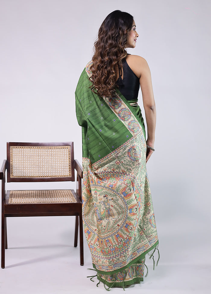 Green Tussar Silk Saree With Blouse Piece