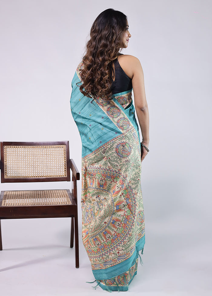 Green Tussar Silk Saree With Blouse Piece