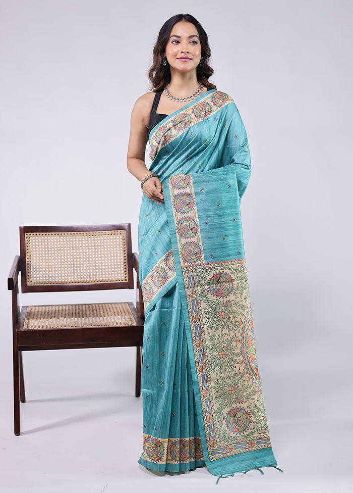 Green Tussar Silk Saree With Blouse Piece