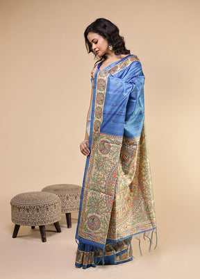Cream Tussar Silk Saree With Blouse Piece