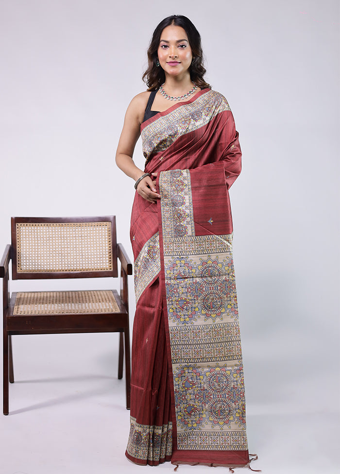 Purple Tussar Silk Saree With Blouse Piece