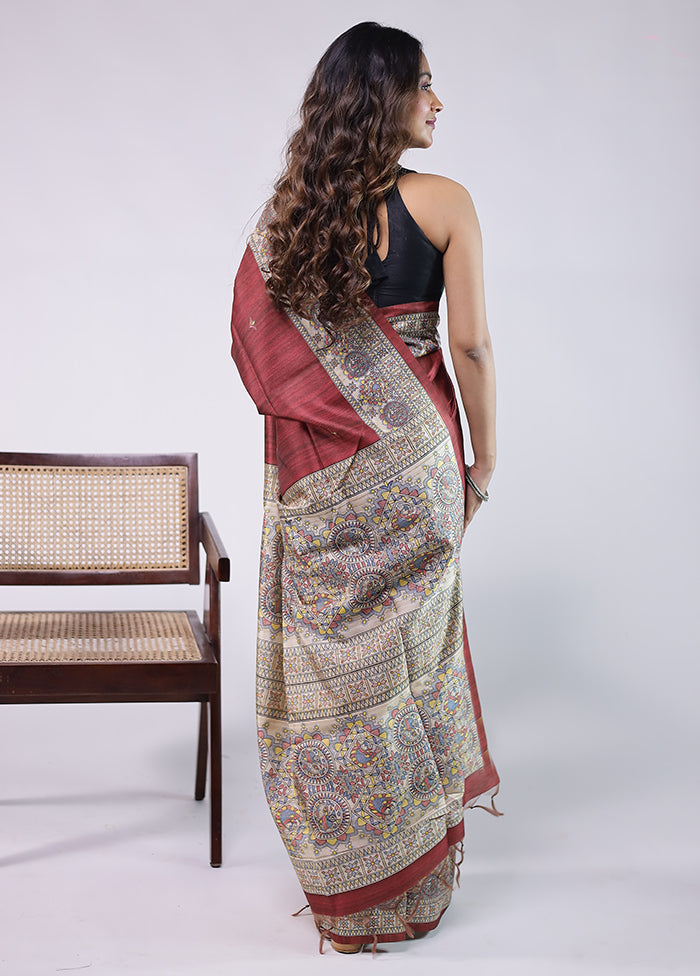 Purple Tussar Silk Saree With Blouse Piece