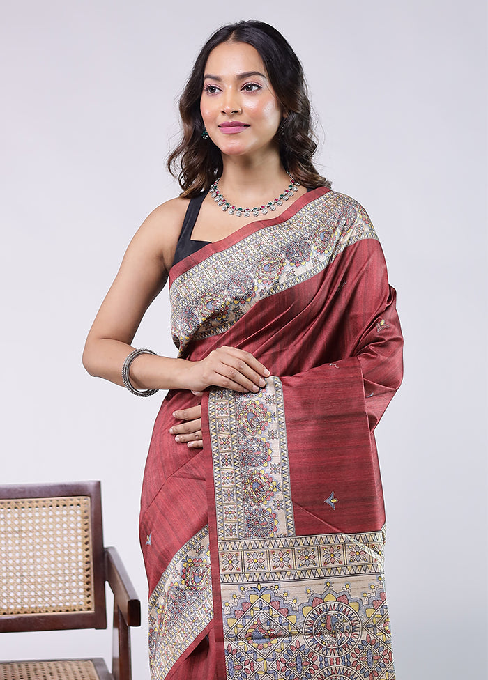 Purple Tussar Silk Saree With Blouse Piece