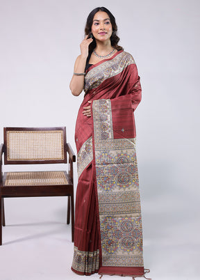 Purple Tussar Silk Saree With Blouse Piece