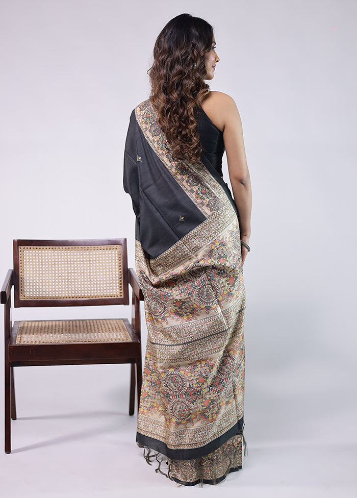 Black Tussar Silk Saree With Blouse Piece