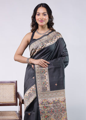 Black Tussar Silk Saree With Blouse Piece
