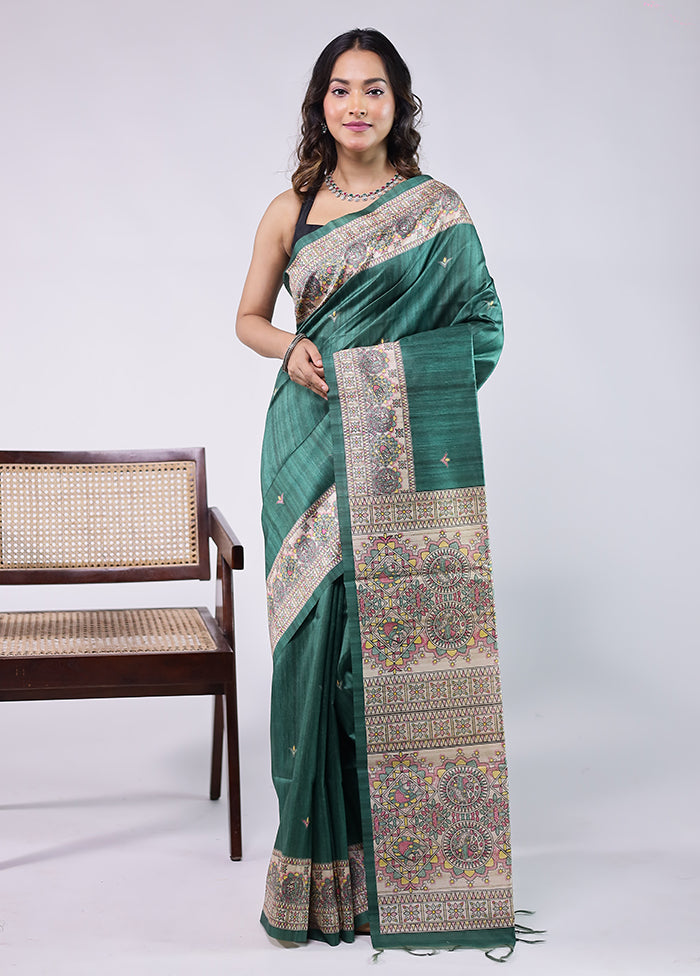 Green Tussar Silk Saree With Blouse Piece
