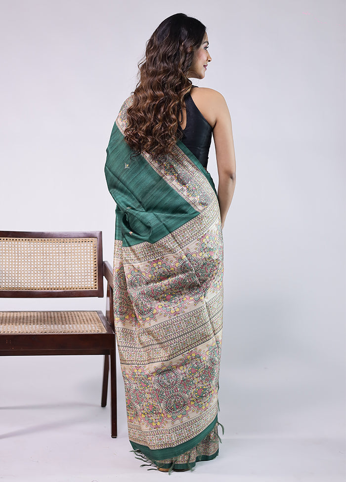 Green Tussar Silk Saree With Blouse Piece