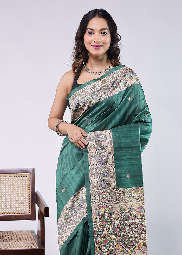 Green Tussar Silk Saree With Blouse Piece