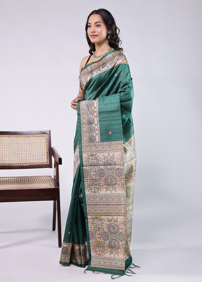 Green Tussar Silk Saree With Blouse Piece