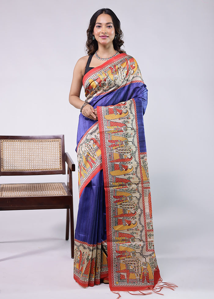 Purple Tussar Silk Saree With Blouse Piece