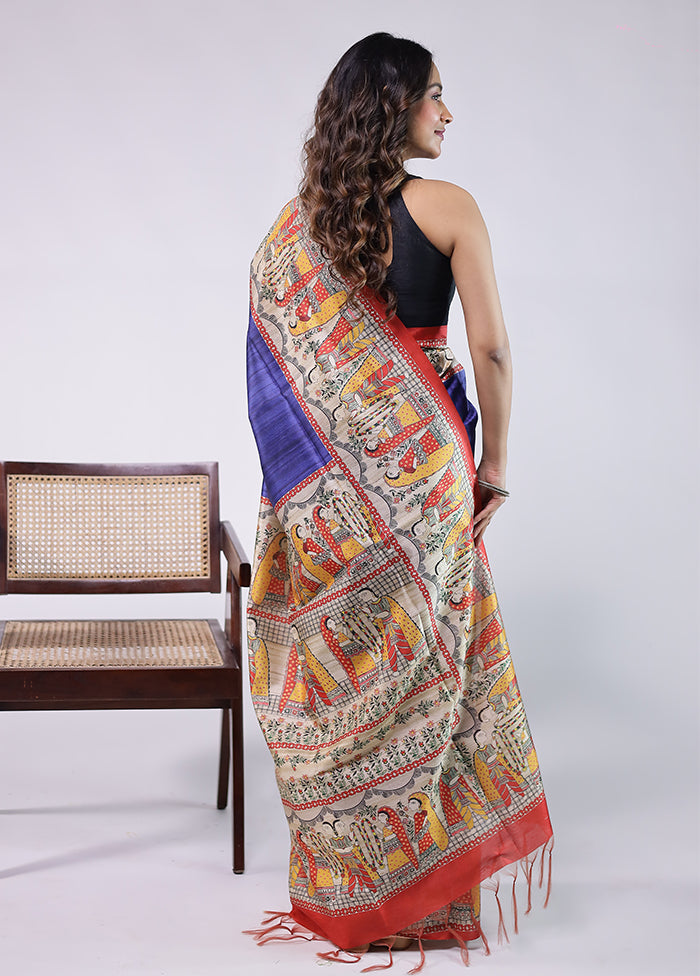 Purple Tussar Silk Saree With Blouse Piece