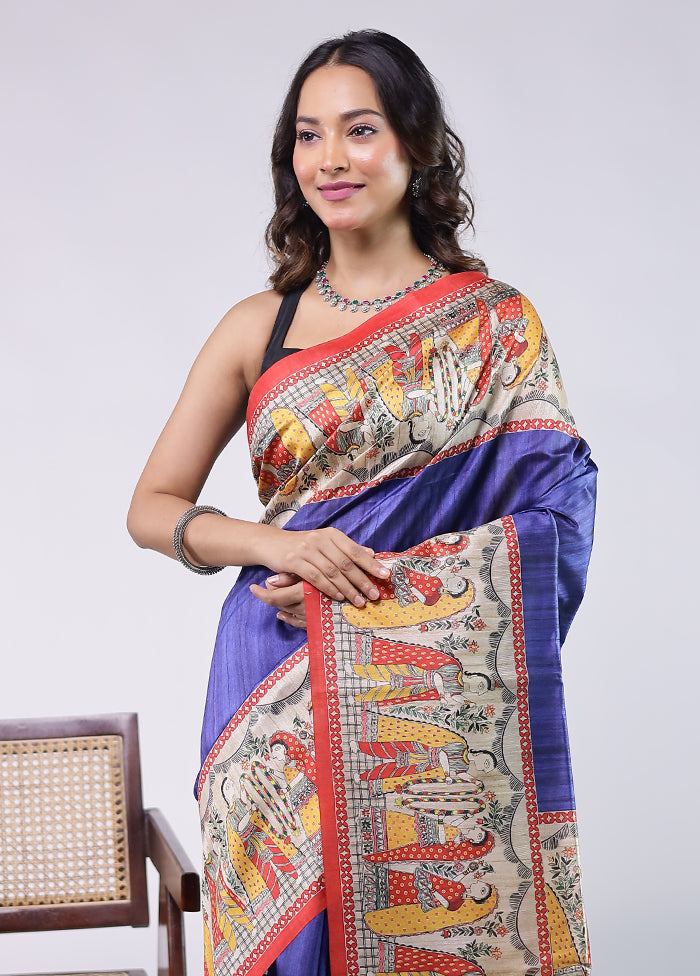 Purple Tussar Silk Saree With Blouse Piece