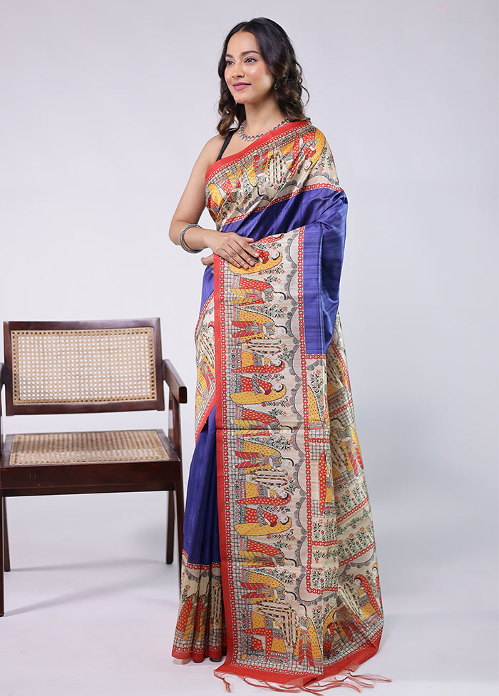 Purple Tussar Silk Saree With Blouse Piece