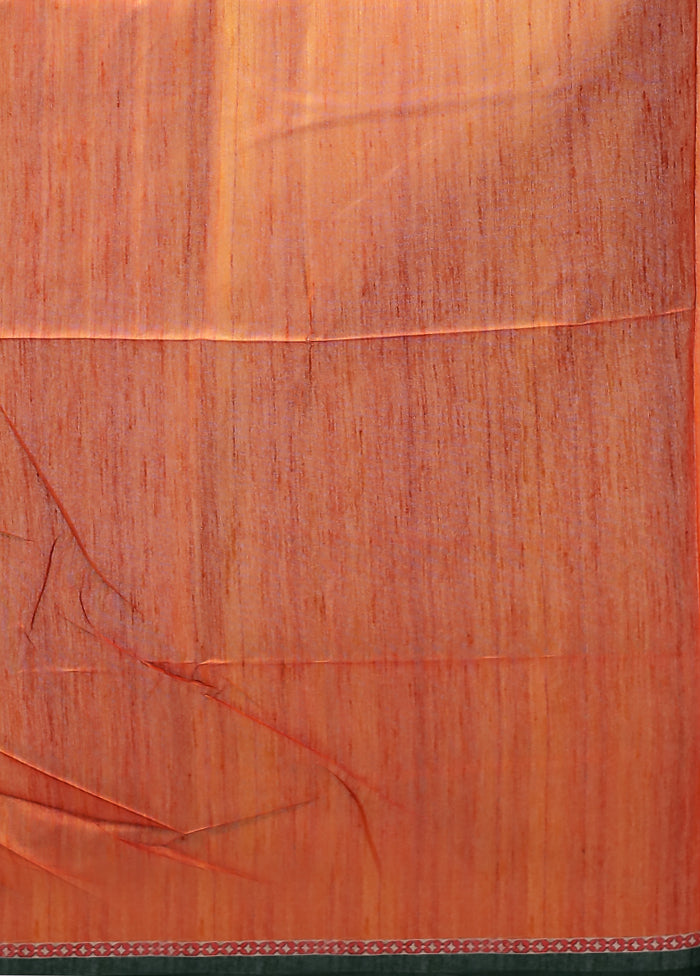 Orange Tussar Silk Saree With Blouse Piece