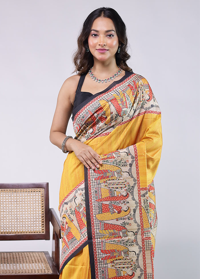 Yellow Tussar Silk Saree With Blouse Piece