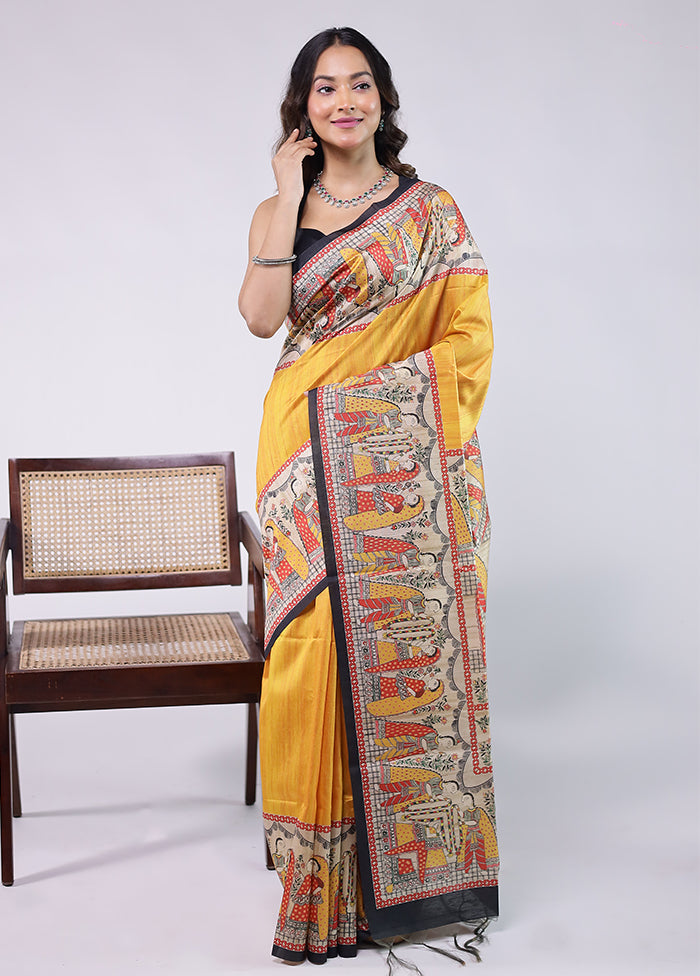 Yellow Tussar Silk Saree With Blouse Piece