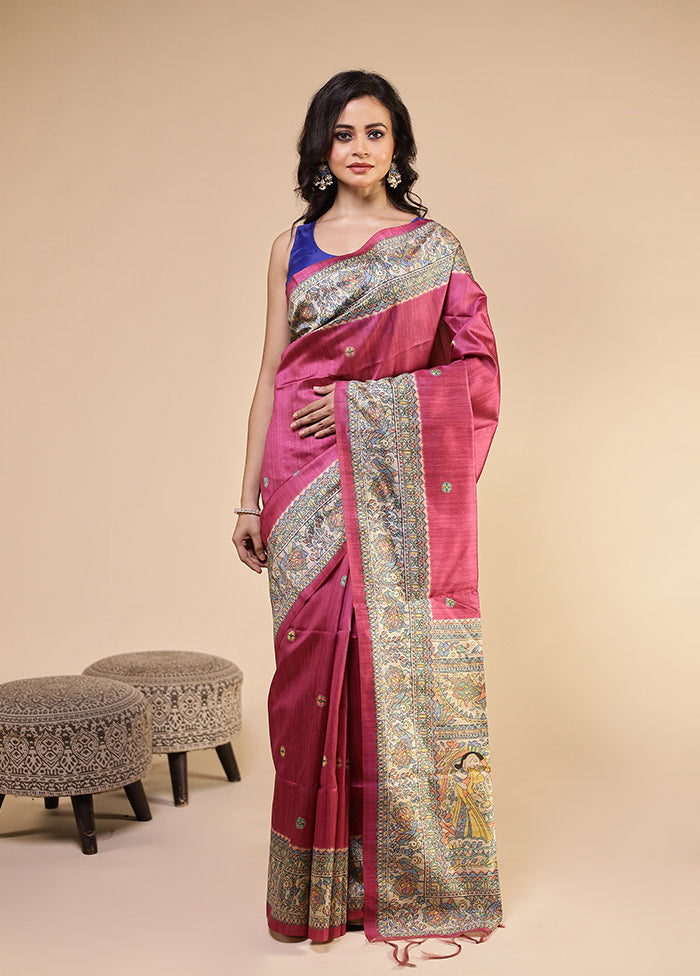 Purple Tussar Silk Saree With Blouse Piece